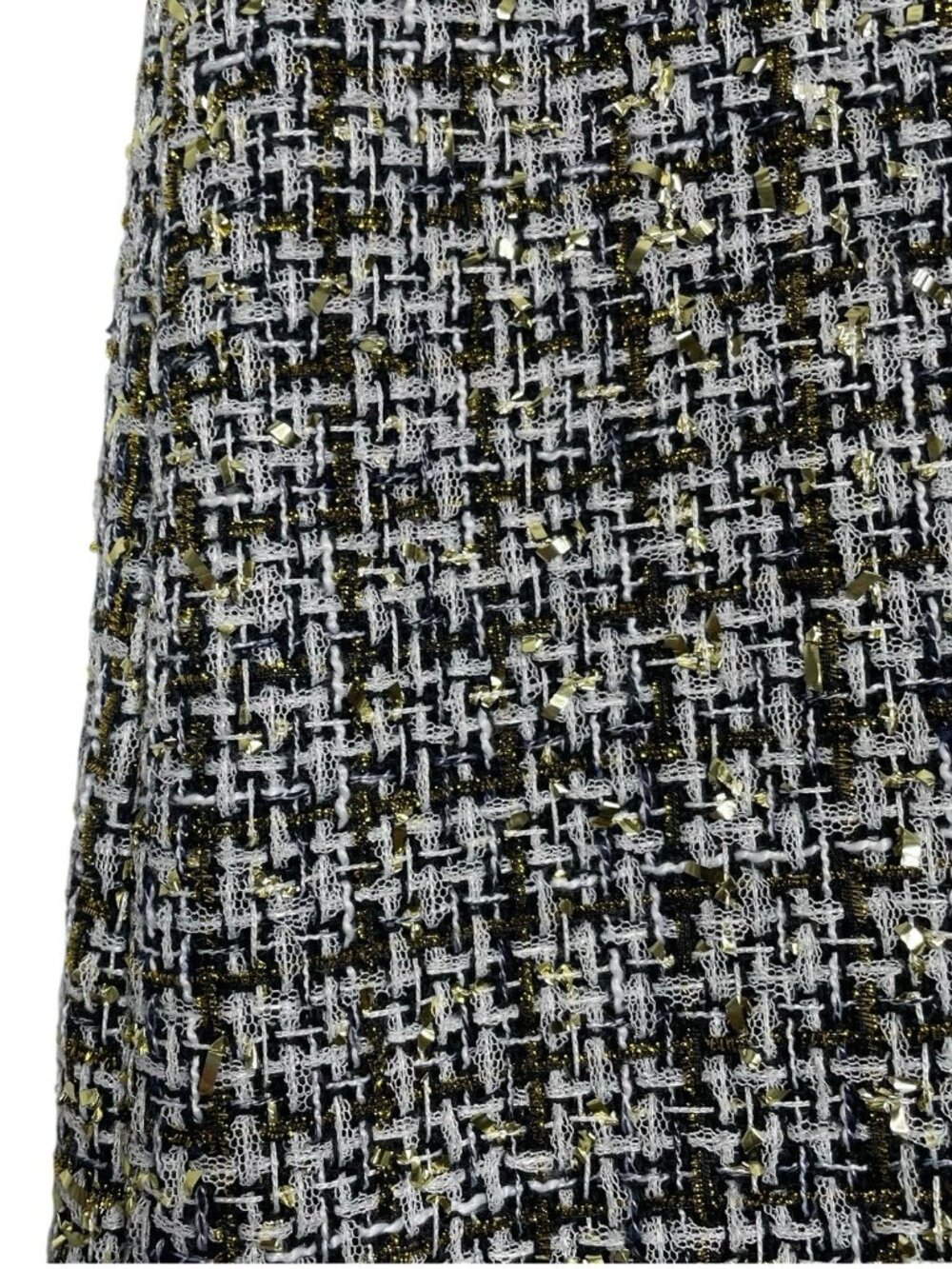 LOFT Womens Dress Size 12 Tweed Sleeveless V-Neck Fringe Navy White Gold NWT - Picture 8 of 11